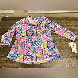 Lulu B UPF 50 Floral Tropical Patchwork Long Sleeve Cooling Top Size Small NWT